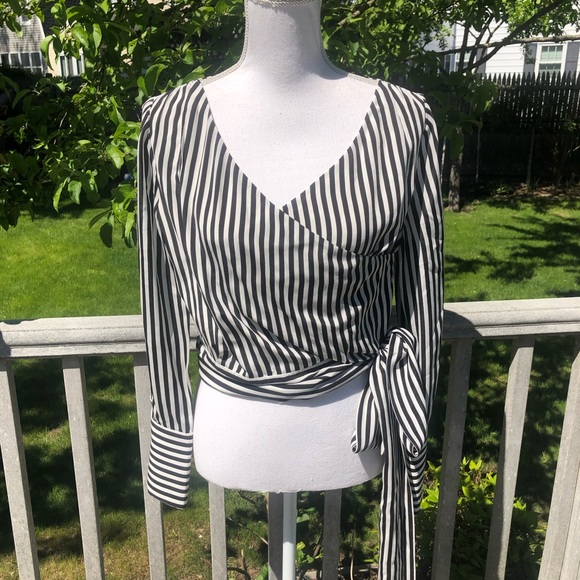 Alice + Olivia Alba Striped Tie-waist Silk Top - Picture 2 of 7